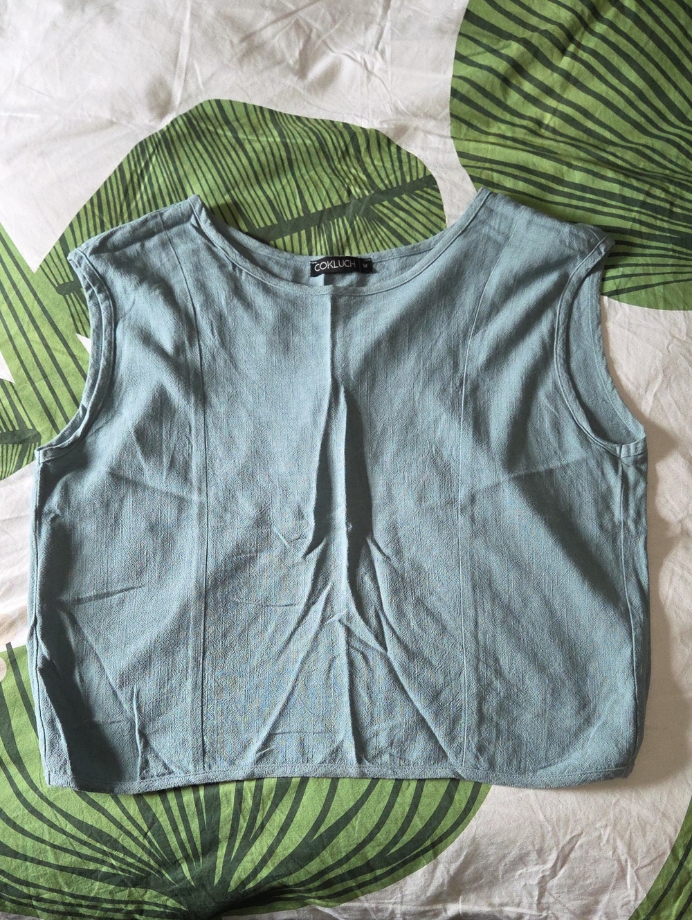 Light Blue Sleeveless Linen-Blend Tank Top by Cokluch